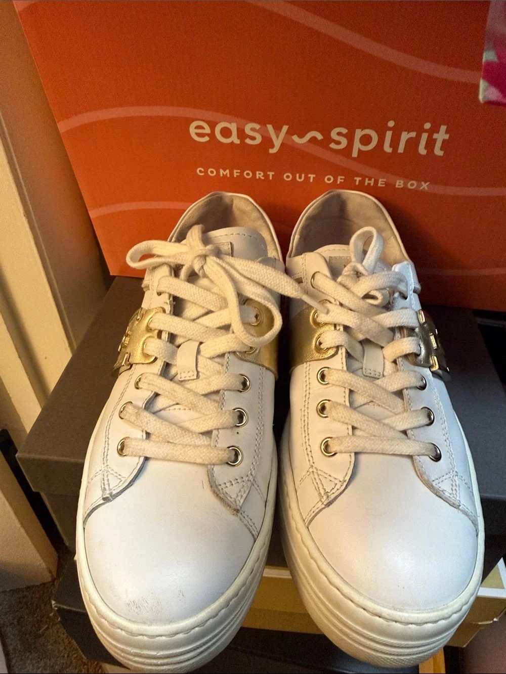Nero Giardini White Leather Sneakers with Gold Accent